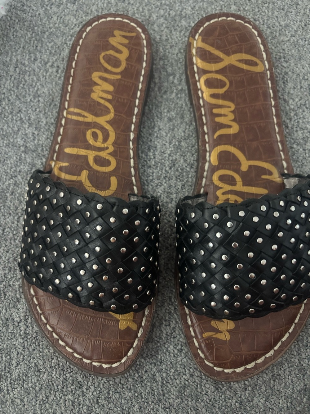 Sam Edelman Black Studded Woven Slide Sandals